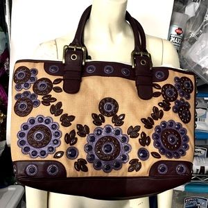 Isabella Fiore Canvas Flower Crystal Tote Bag